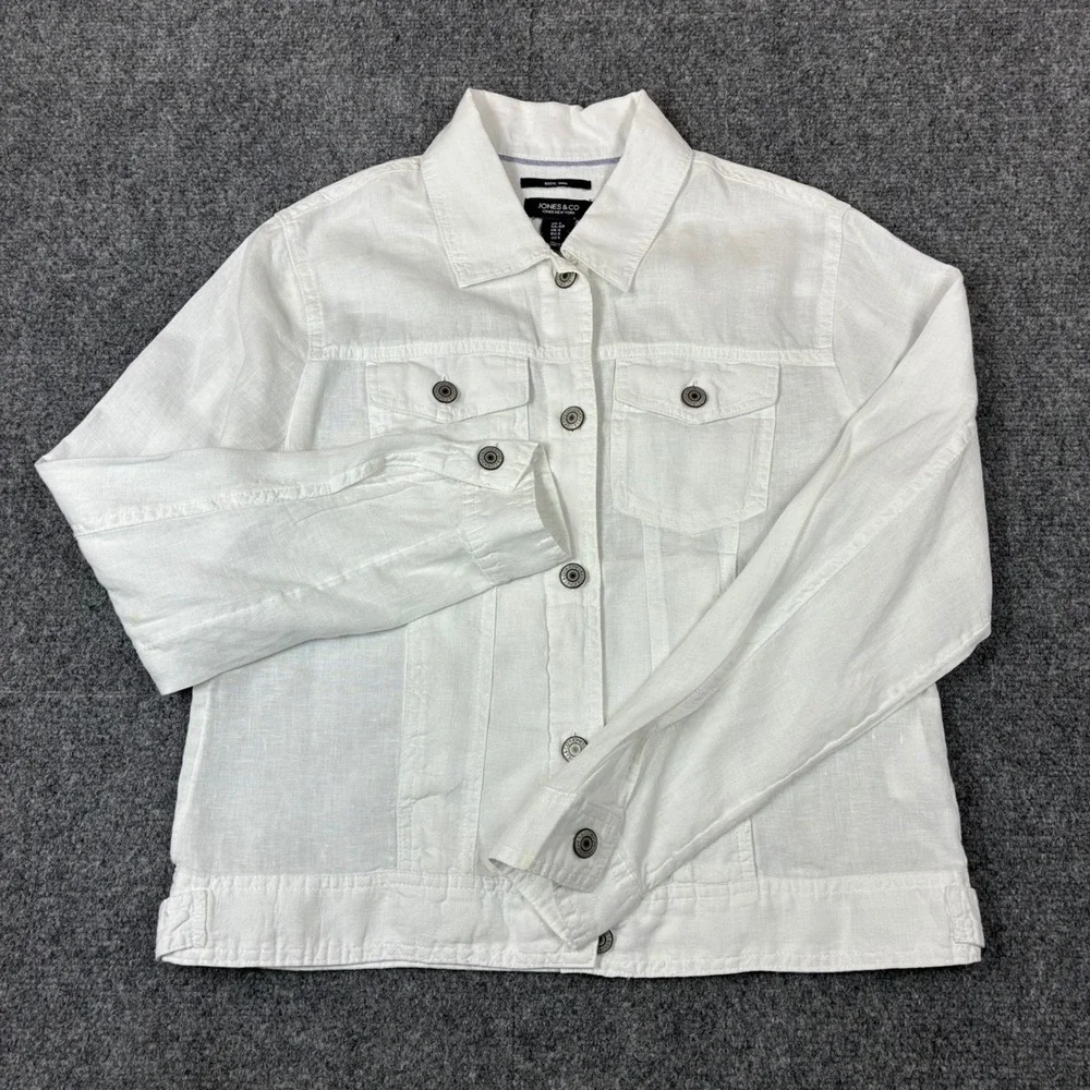 Jones & Co Jones New York White 100% Linen Trucker Jacket Womens Size Small S